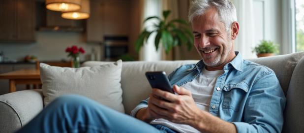 man looking into phone